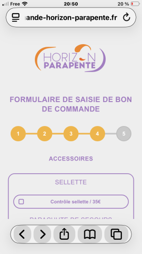 Horizon parapente étape 4 commande